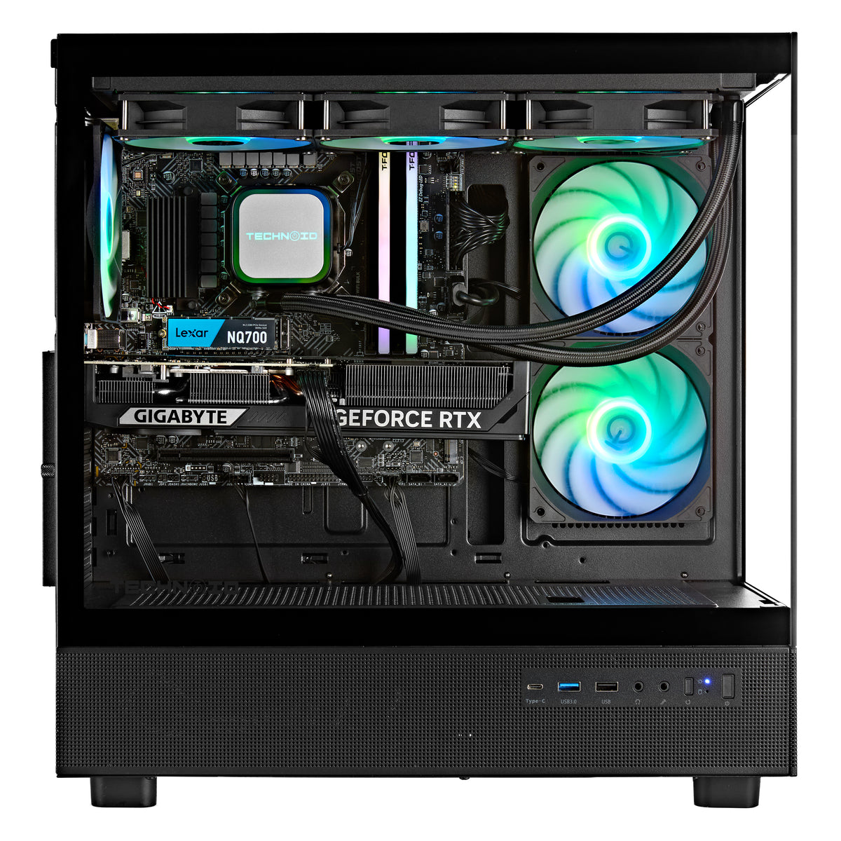 TECHNOID Glass Gaming PC - GeForce RTX 5070 Ti - AMD Ryzen 7 7800X3D - 32GB DDR5 - 2TB SSD - Win 11 PRO - AI Ready - VR Compatible - Wifi Bluetooth - Black