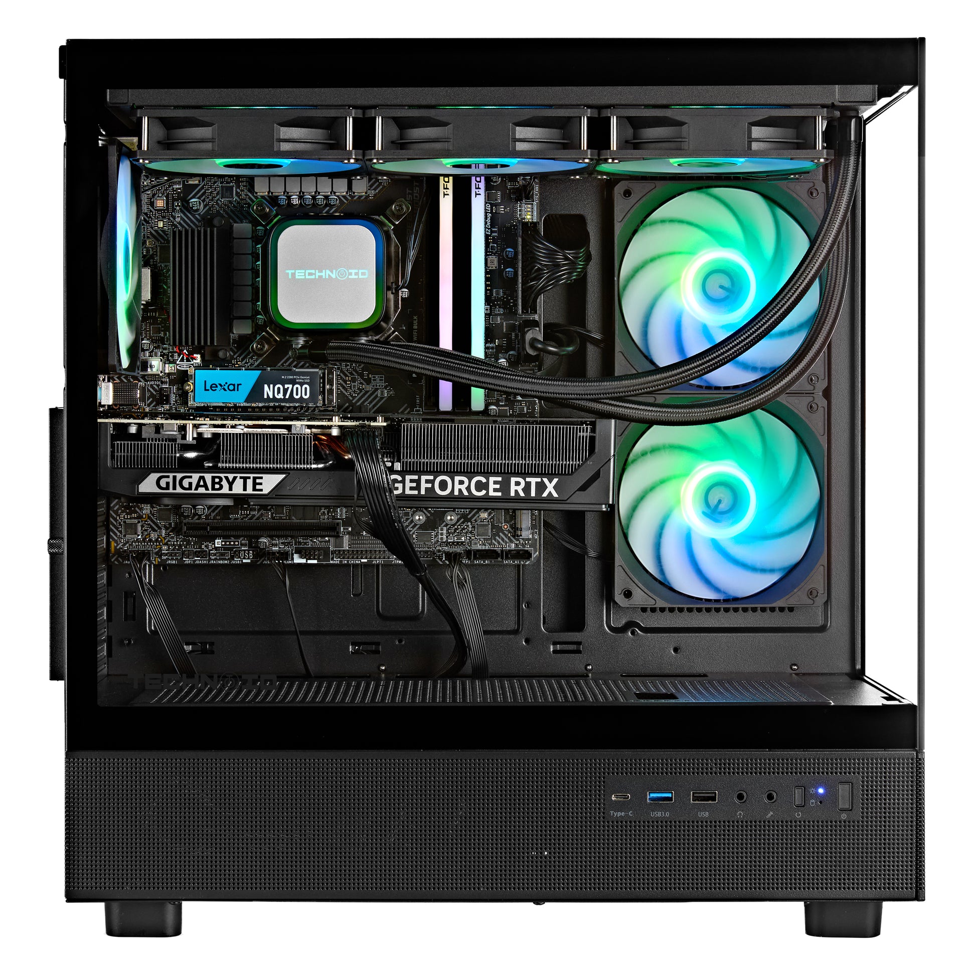 TECHNOID Glass Gaming PC - Intel Core i9-14900KF - GeForce RTX 5070 Ti - 32GB DDR5 - 1TB SSD - Win 11 PRO - AI Ready - VR Compatible - Wifi Bluetooth - Black