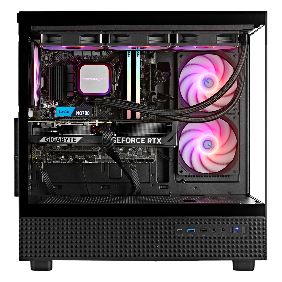 TECHNOID Glass Gaming PC - GeForce RTX 5070 Ti - AMD Ryzen 7 7800X3D - 32GB DDR5 - 2TB SSD - Win 11 PRO - AI Ready - VR Compatible - Wifi Bluetooth - Black