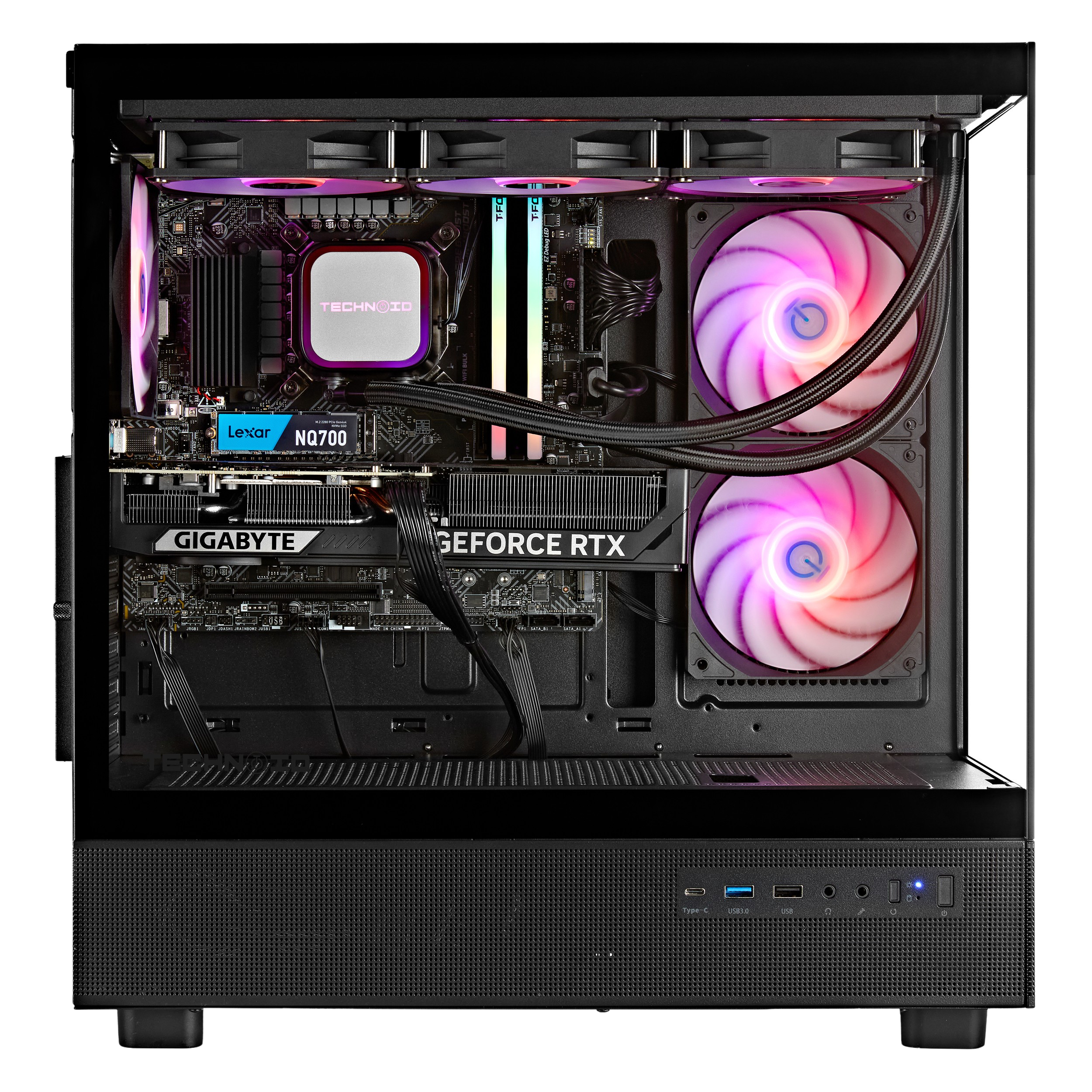 TECHNOID Glass Gaming PC - GeForce RTX 5070 Ti - AMD Ryzen 7 7800X3D - 32GB DDR5 - 2TB SSD - Win 11 PRO - AI Ready - VR Compatible - Wifi Bluetooth - Black