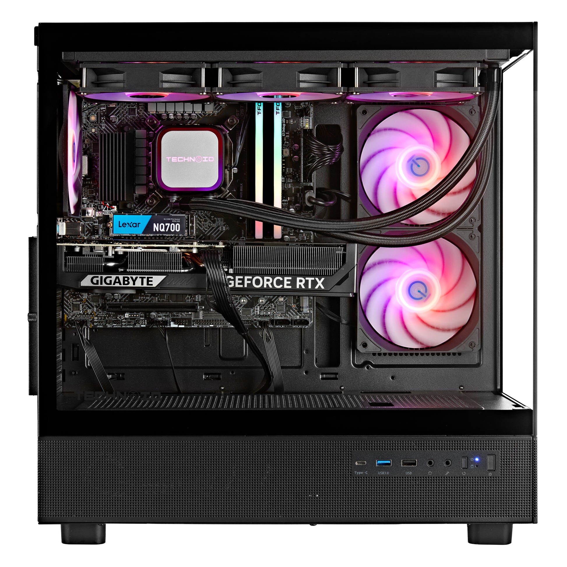 TECHNOID Glass Gaming PC - Intel Core i9-14900KF - GeForce RTX 5070 Ti - 32GB DDR5 - 1TB SSD - Win 11 PRO - AI Ready - VR Compatible - Wifi Bluetooth - Black