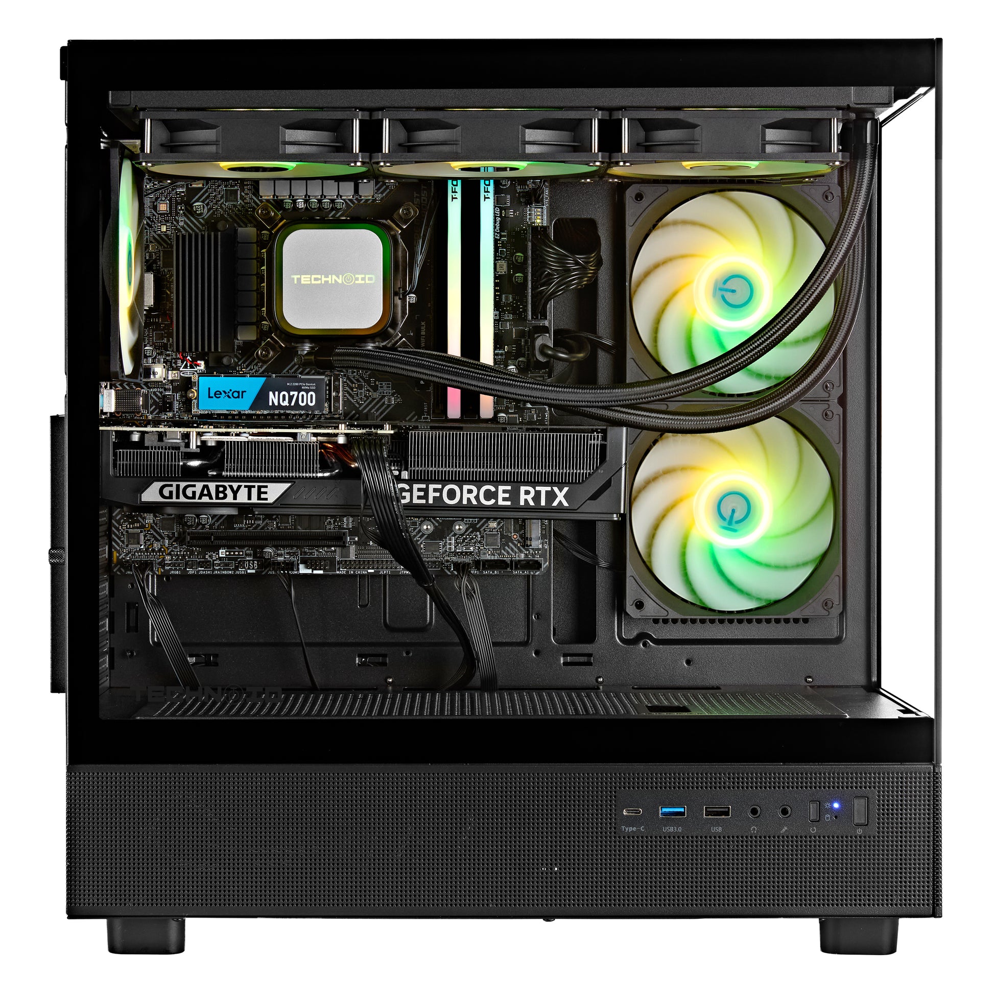 TECHNOID Glass Gaming PC - GeForce RTX 5070 Ti - Intel Core i7 14th Gen - 32GB DDR5 - 2TB SSD - Win 11 PRO - AI Ready - VR Compatible - Wifi Bluetooth