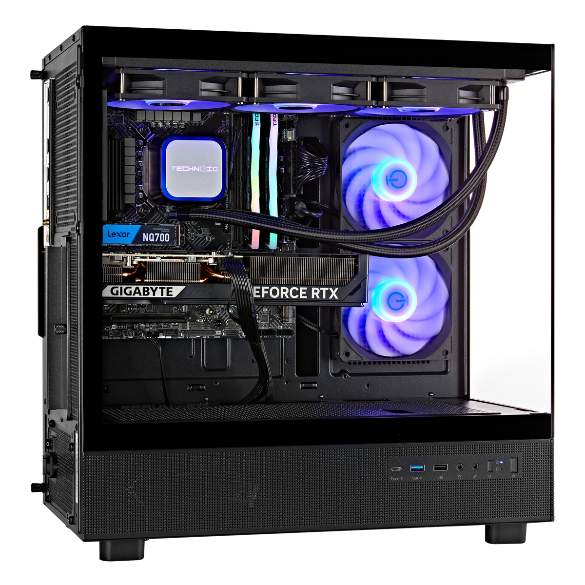 TECHNOID Glass Gaming PC - GeForce RTX 5070 Ti - AMD Ryzen 7 7800X3D - 32GB DDR5 - 2TB SSD - Win 11 PRO - AI Ready - VR Compatible - Wifi Bluetooth - Black