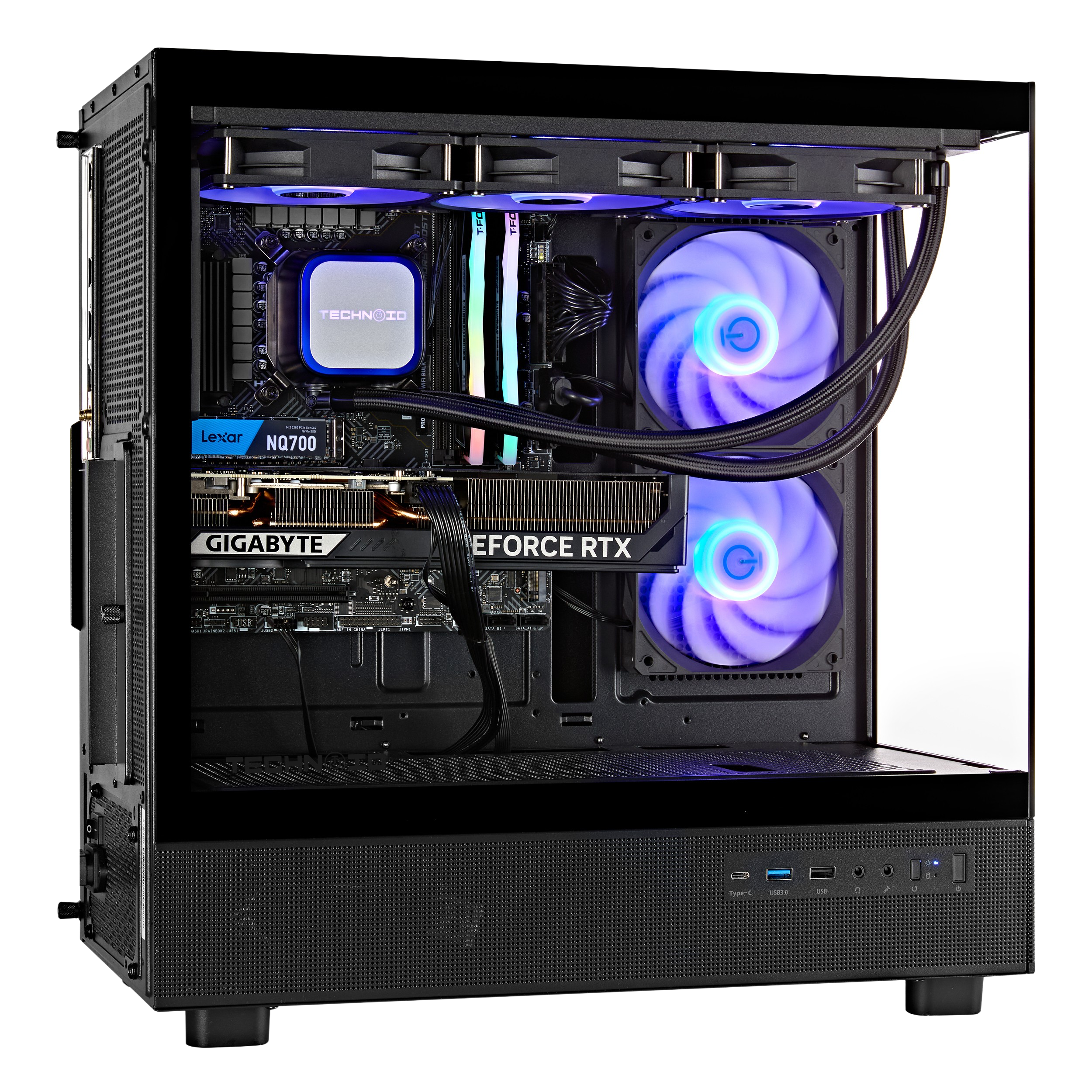 TECHNOID Glass Gaming PC - GeForce RTX 5070 Ti - AMD Ryzen 7 7800X3D - 32GB DDR5 - 2TB SSD - Win 11 PRO - AI Ready - VR Compatible - Wifi Bluetooth - Black