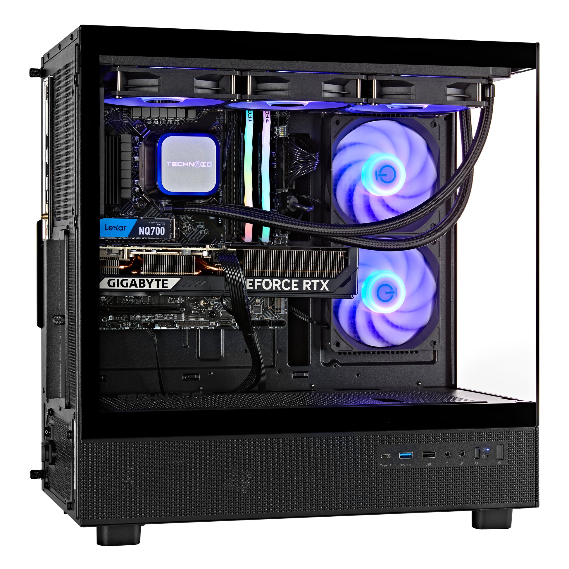 TECHNOID Glass Gaming PC - GeForce RTX 5070 Ti - Intel Core i7 14th Gen - 32GB DDR5 - 2TB SSD - Win 11 PRO - AI Ready - VR Compatible - Wifi Bluetooth