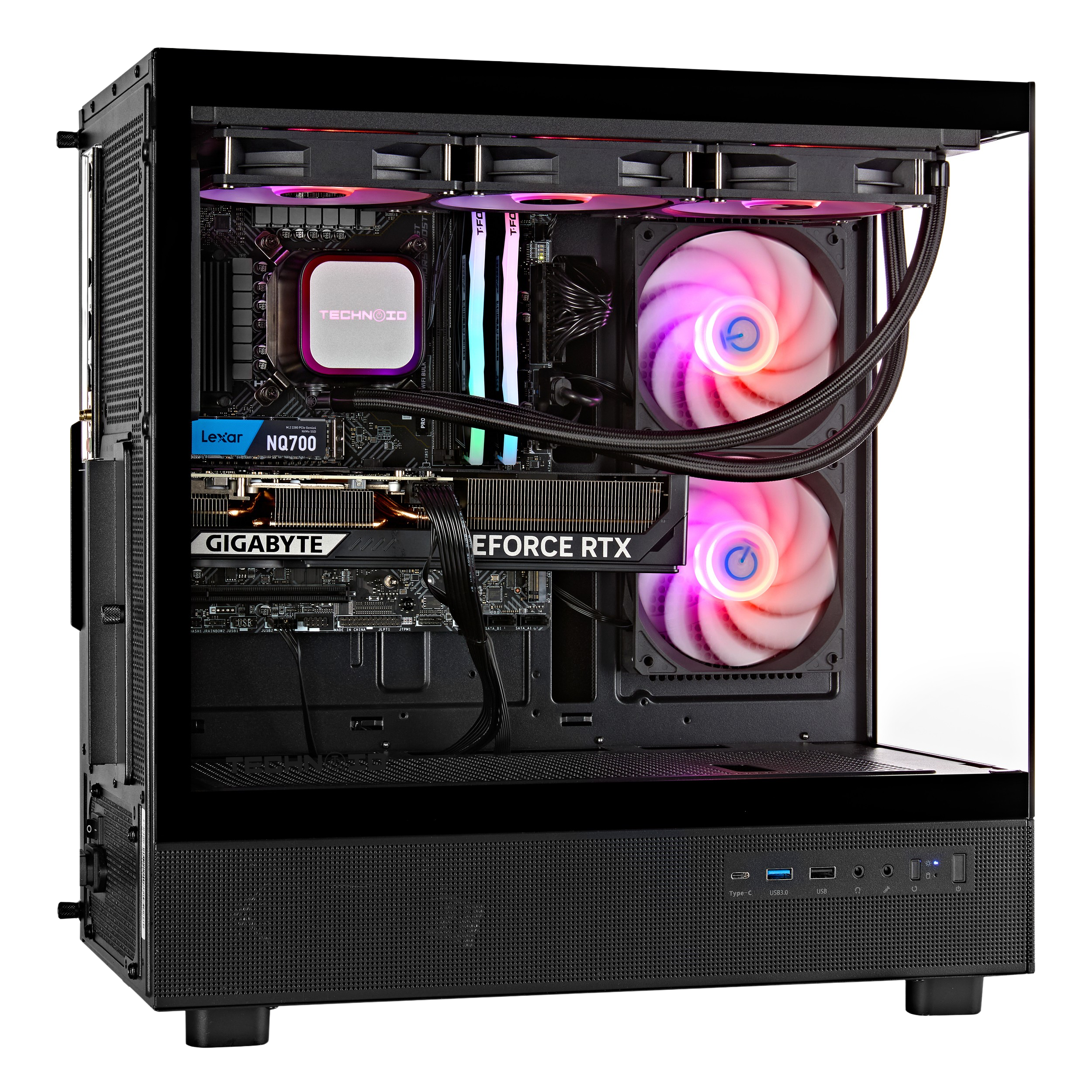 TECHNOID Glass Gaming PC - GeForce RTX 5070 Ti - AMD Ryzen 7 7800X3D - 32GB DDR5 - 2TB SSD - Win 11 PRO - AI Ready - VR Compatible - Wifi Bluetooth - Black