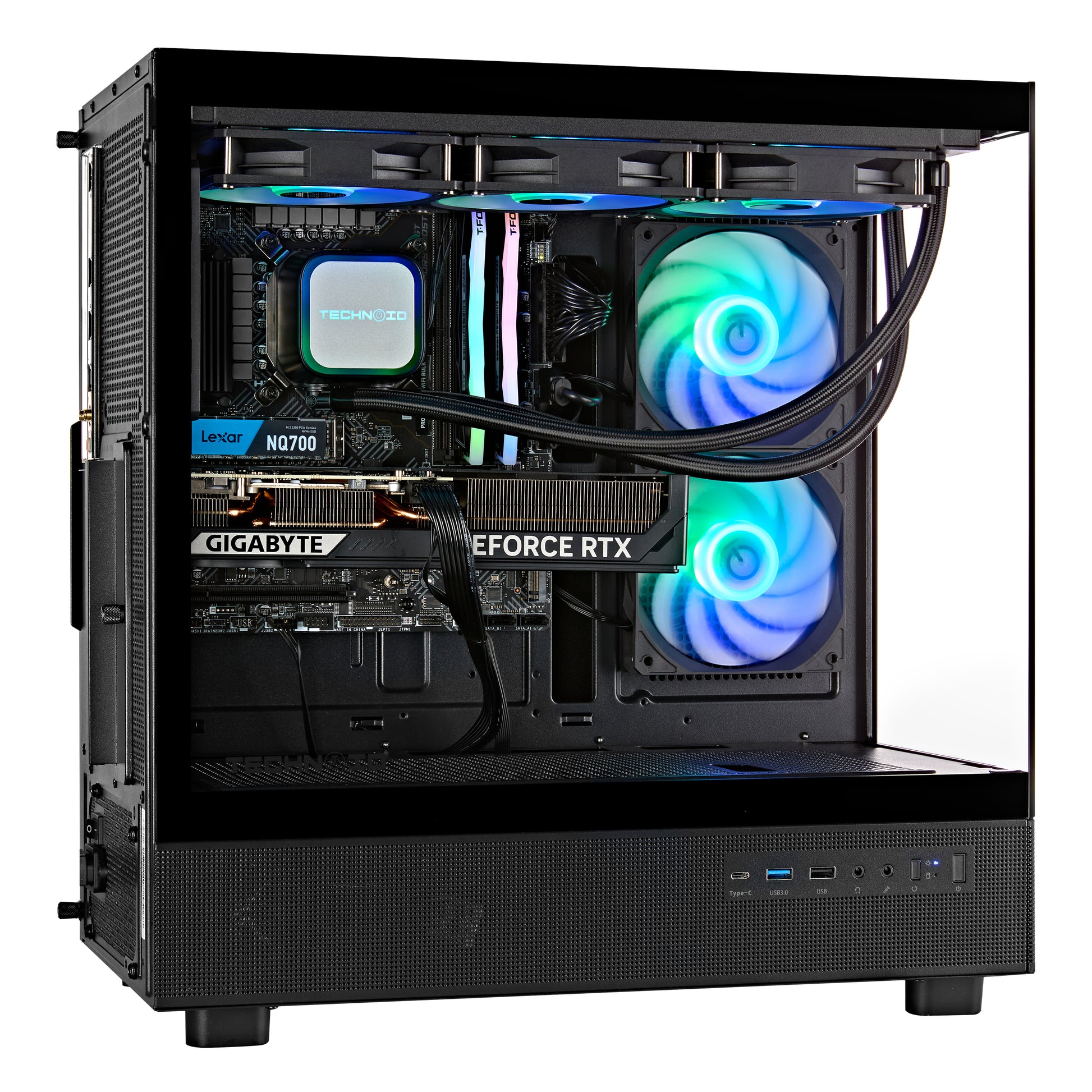 TECHNOID Glass Gaming PC - GeForce RTX 5070 Ti - Intel Core i7 14th Gen - 32GB DDR5 - 2TB SSD - Win 11 PRO - AI Ready - VR Compatible - Wifi Bluetooth