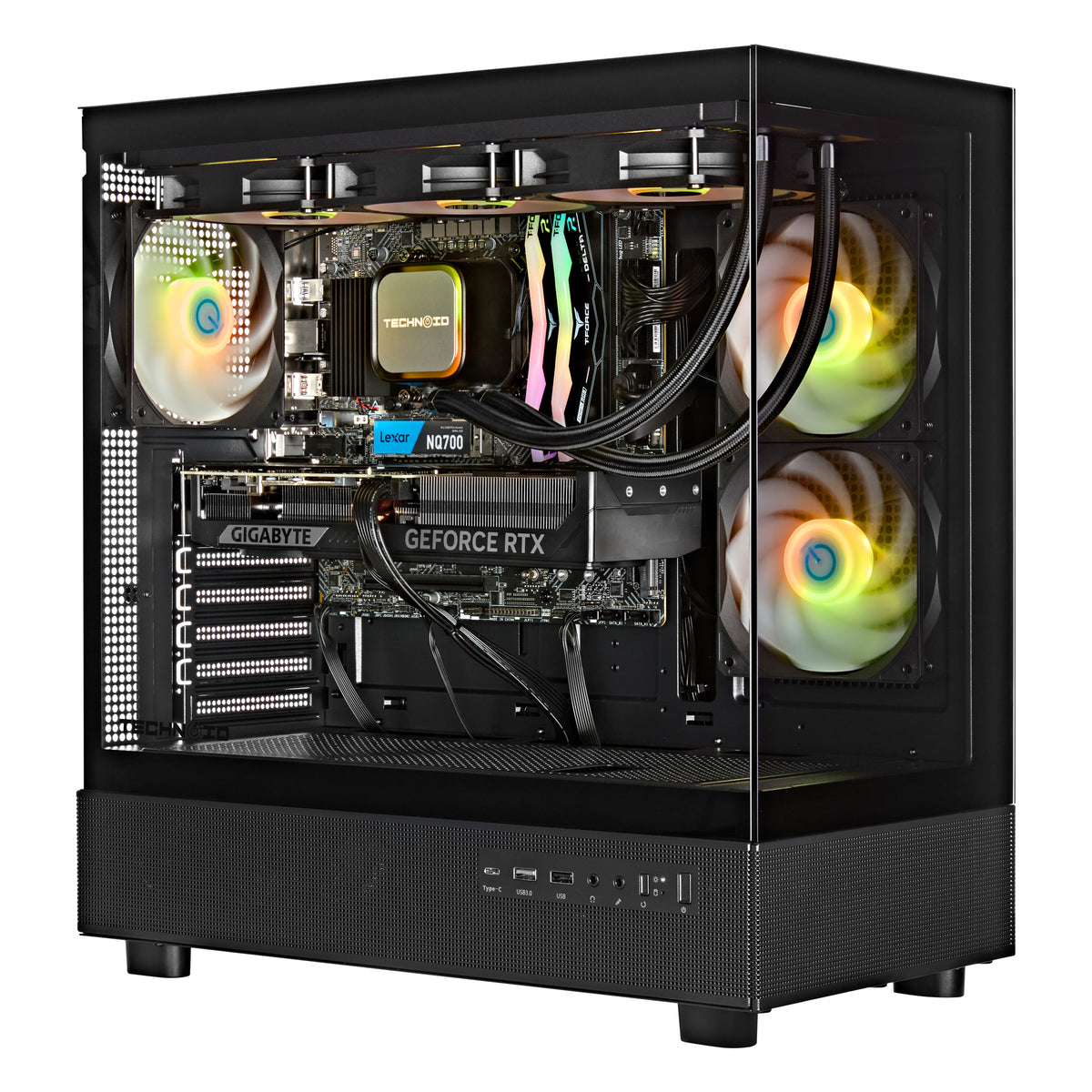 TECHNOID Glass Gaming PC - GeForce RTX 5070 Ti - AMD Ryzen 7 7800X3D - 32GB DDR5 - 2TB SSD - Win 11 PRO - AI Ready - VR Compatible - Wifi Bluetooth - Black