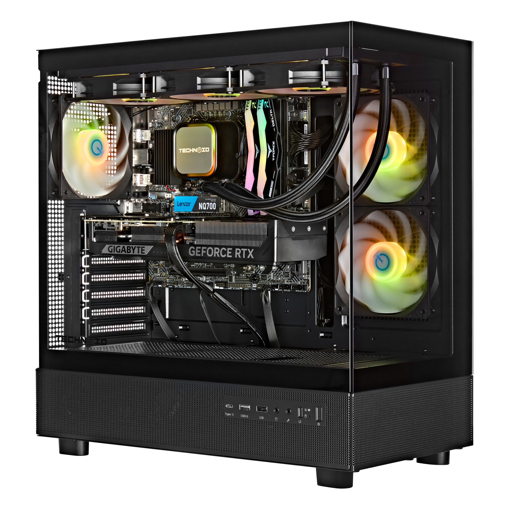 TECHNOID Glass Gaming PC - Intel Core i9-14900KF - GeForce RTX 5070 Ti - 32GB DDR5 - 1TB SSD - Win 11 PRO - AI Ready - VR Compatible - Wifi Bluetooth - Black