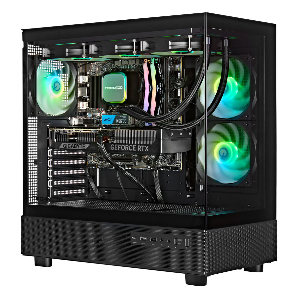 TECHNOID Glass Gaming PC - GeForce RTX 5070 Ti - AMD Ryzen 7 7800X3D - 32GB DDR5 - 2TB SSD - Win 11 PRO - AI Ready - VR Compatible - Wifi Bluetooth - Black
