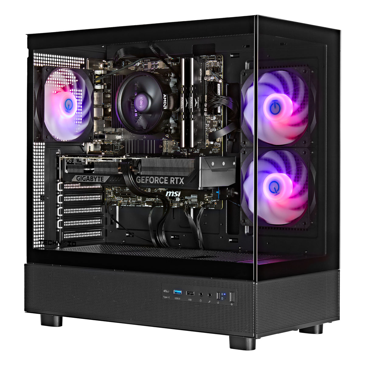 TECHNOID Glass Gaming Pc (RTX 5060 Ti - Ryzen 7 - 32 GB RAM - 1TB SSD - WIN 11 H - Wifi - Black)