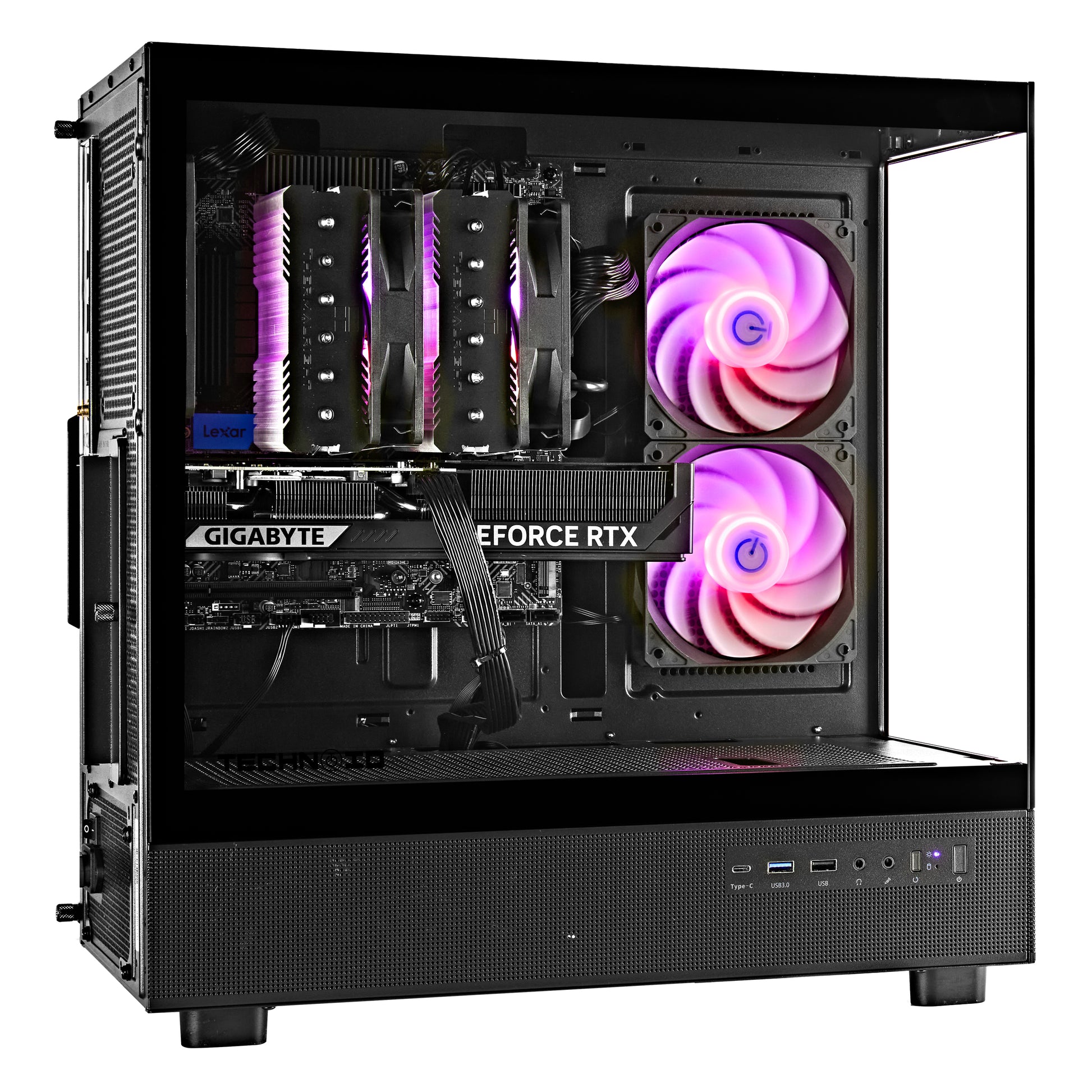 TECHNOID Glass Gaming PC - GeForce RTX 5070 Ti - AMD Ryzen 7 9800X3D - 32GB DDR5 - 2TB SSD - Win 11 PRO - AI Ready - 850w 80 Plus Gold PSU - VR Compatible - Black
