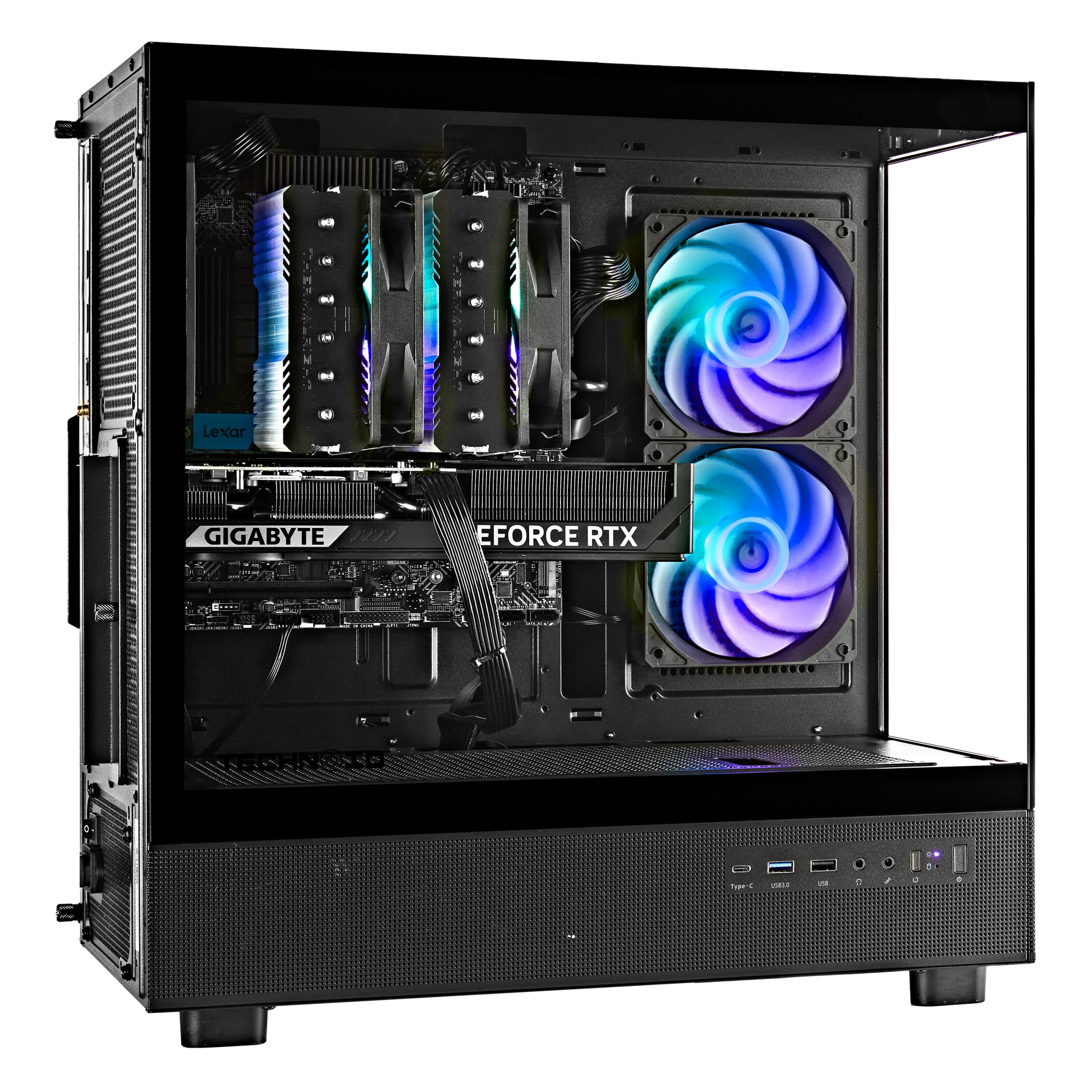 TECHNOID Glass Gaming PC - GeForce RTX 5070 Ti - AMD Ryzen 7 9800X3D - 32GB DDR5 - 2TB SSD - Win 11 PRO - AI Ready - 850w 80 Plus Gold PSU - VR Compatible - Black