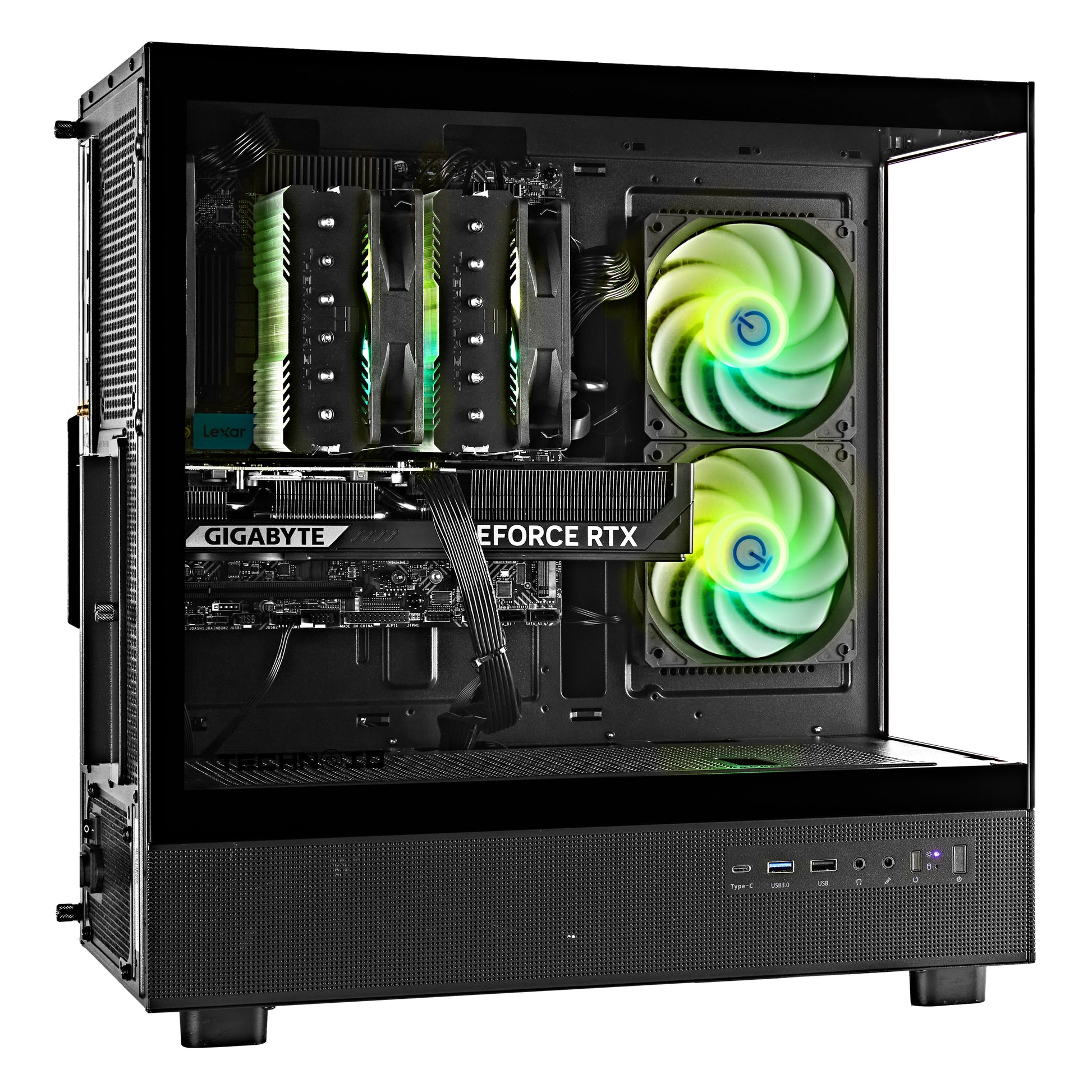 TECHNOID Glass Gaming PC - GeForce RTX 5070 Ti - AMD Ryzen 7 9800X3D - 32GB DDR5 - 2TB SSD - Win 11 PRO - AI Ready - 850w 80 Plus Gold PSU - VR Compatible - Black