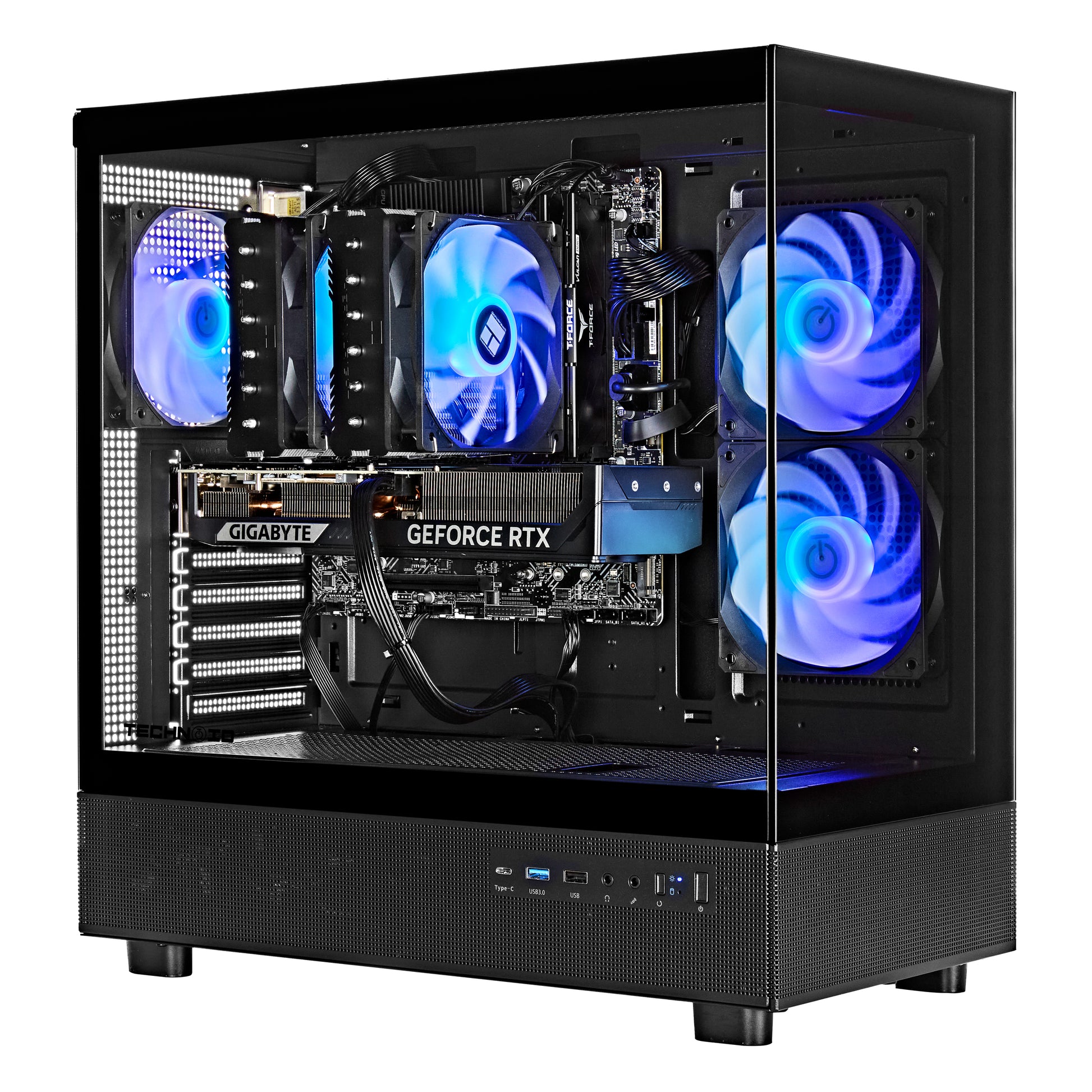 TECHNOID Glass Gaming PC - GeForce RTX 5070 Ti - AMD Ryzen 7 9800X3D - 32GB DDR5 - 2TB SSD - Win 11 PRO - AI Ready - 850w 80 Plus Gold PSU - VR Compatible - Black