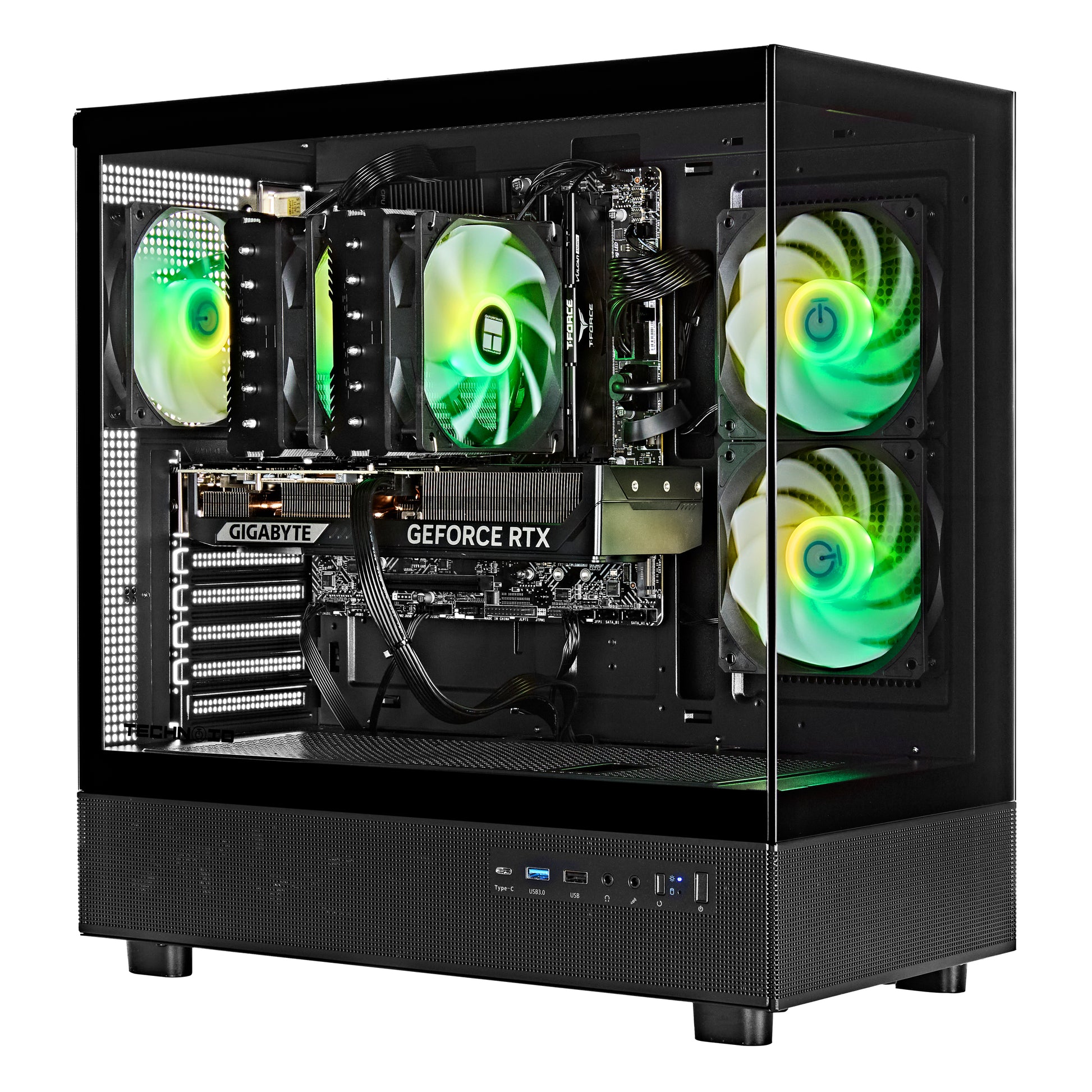 TECHNOID Glass Gaming PC - GeForce RTX 5070 Ti - AMD Ryzen 7 9800X3D - 32GB DDR5 - 2TB SSD - Win 11 PRO - AI Ready - 850w 80 Plus Gold PSU - VR Compatible - Black