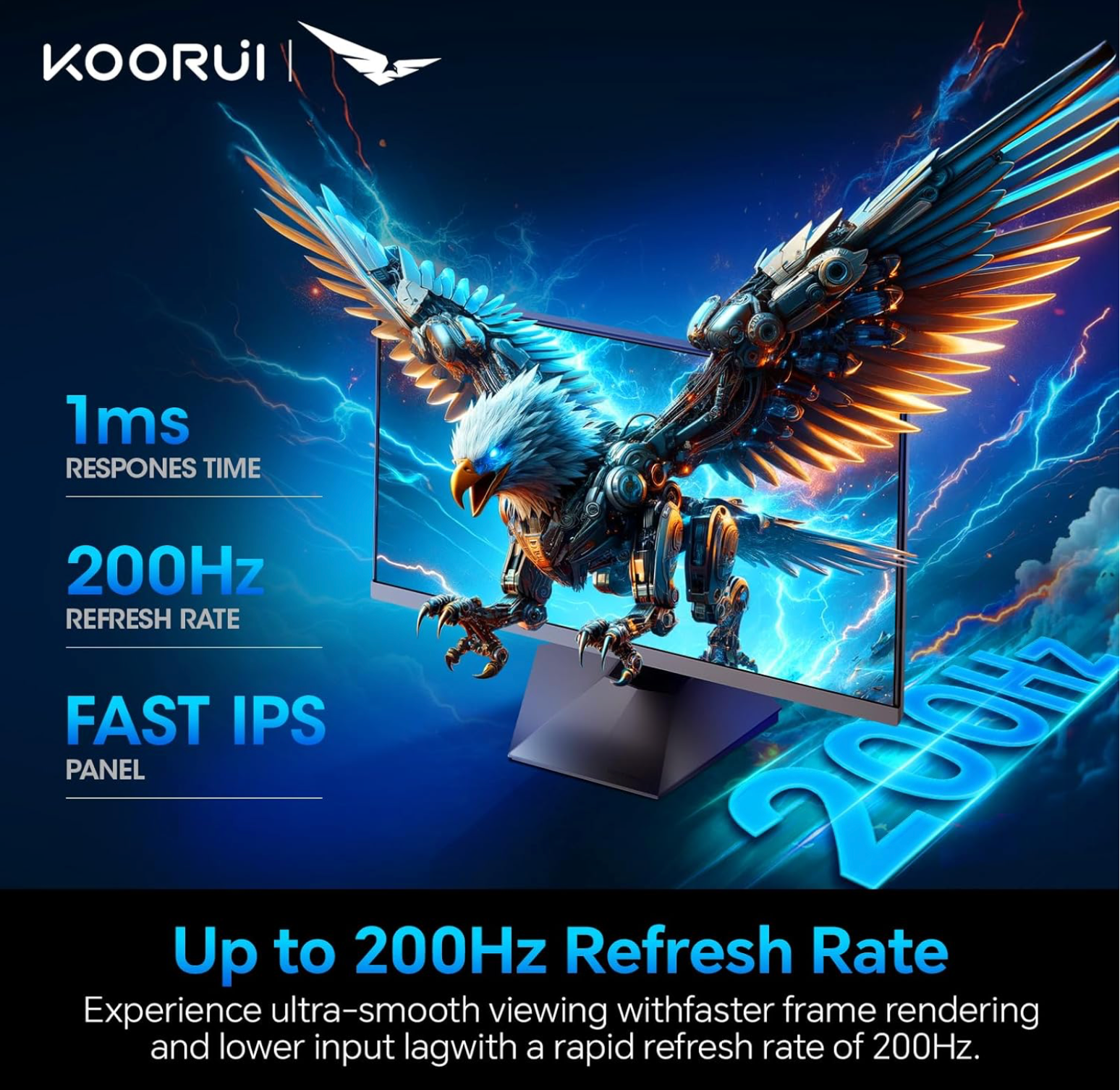 KOORUI 24.5 Inch Gaming Monitor 200Hz,   1920x1080