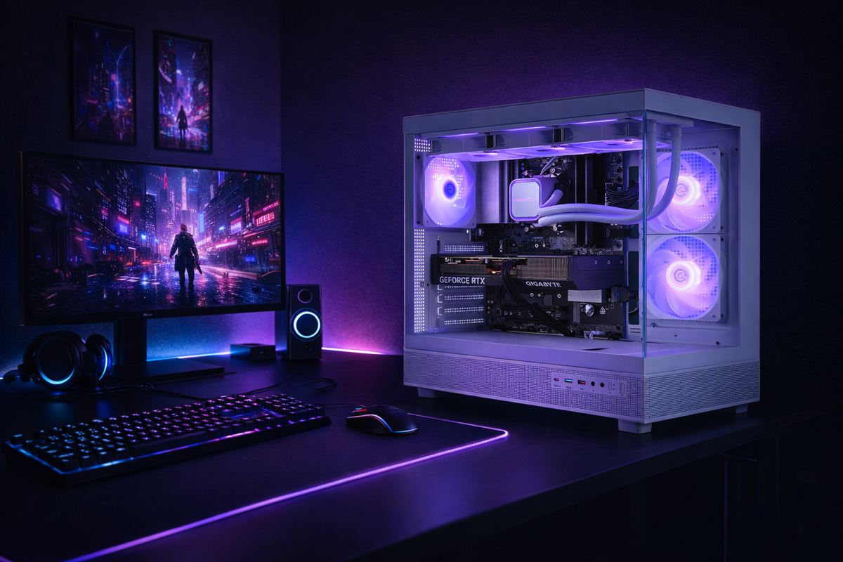 TECHNOID Glass Gaming PC - GeForce RTX 5070 - AMD Ryzen 7 7800X3D - 32GB DDR5 - 2TB SSD - Win 11 PRO - AI Ready - VR Compatible - Wifi Bluetooth