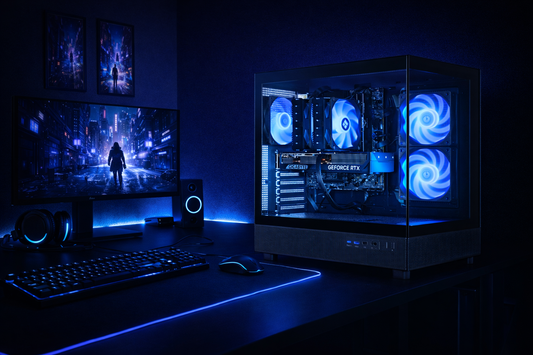 TECHNOID Glass Gaming PC - GeForce RTX 5070 Ti - AMD Ryzen 7 9850X3D - 32GB DDR5 - 1TB SSD - Win 11 PRO - AI Ready - 850w 80 Plus Gold PSU - VR Compatible - Black