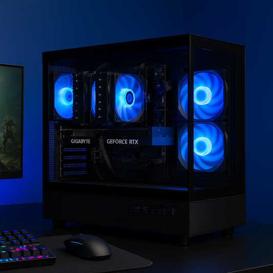 TECHNOID Glass Gaming PC - AMD Radeon RX 9060 XT - AMD Ryzen 7 7700x - 32GB DDR5 - 1TB SSD - Win 11 Home - AI Ready - VR Compatible - Black