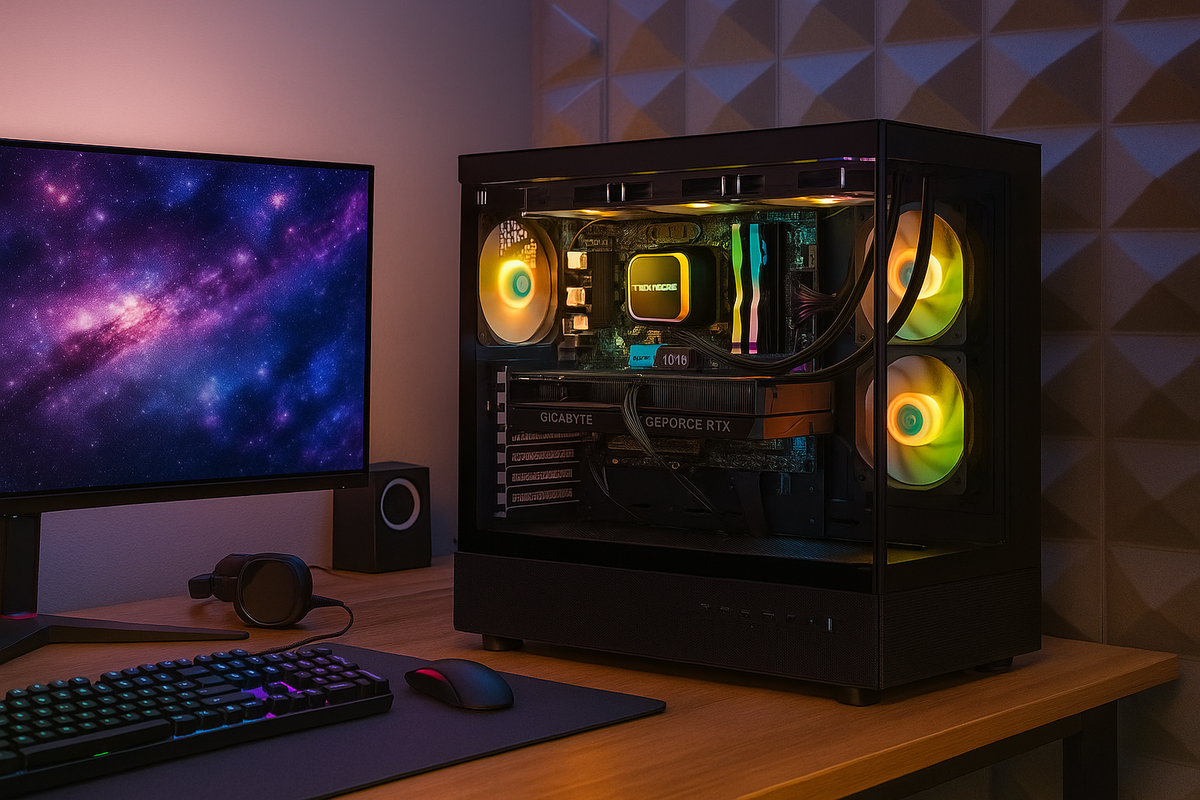 TECHNOID Glass Gaming PC - GeForce RTX 5070 Ti - AMD Ryzen 7 7800X3D - 32GB DDR5 - 2TB SSD - Win 11 PRO - AI Ready - VR Compatible - Wifi Bluetooth - Black